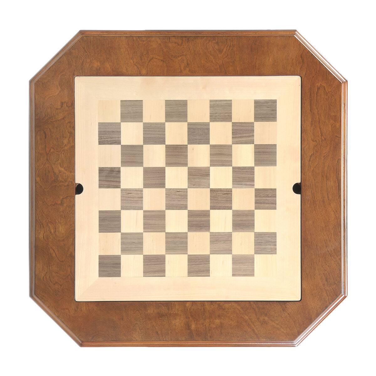 Back. Bothwa Home - Wood Pedestal Game Table with Reversible Chess Checkers Backgammon Top and Storage Drawer - Walnut.