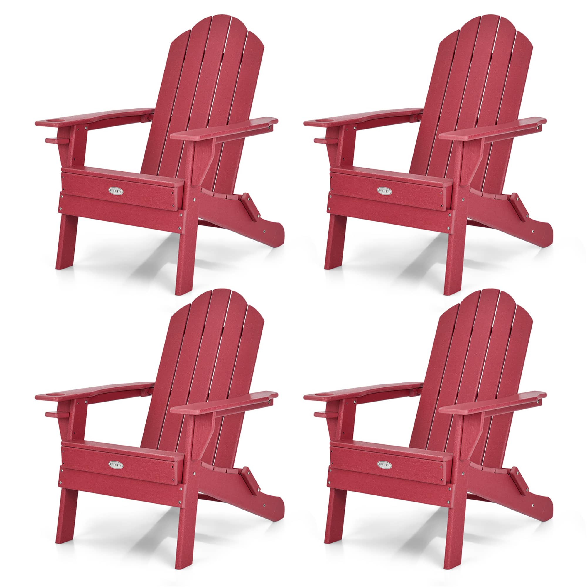 Gymax - 4PCS Patio Folding Adirondack Chair Weather Resistant Cup Holder Yard - Red