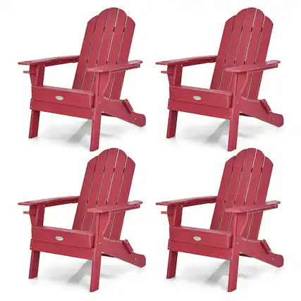 Front. Gymax - Gymax 4PCS Patio Folding Adirondack Chair Weather Resistant Cup Holder Yard Red - Red.
