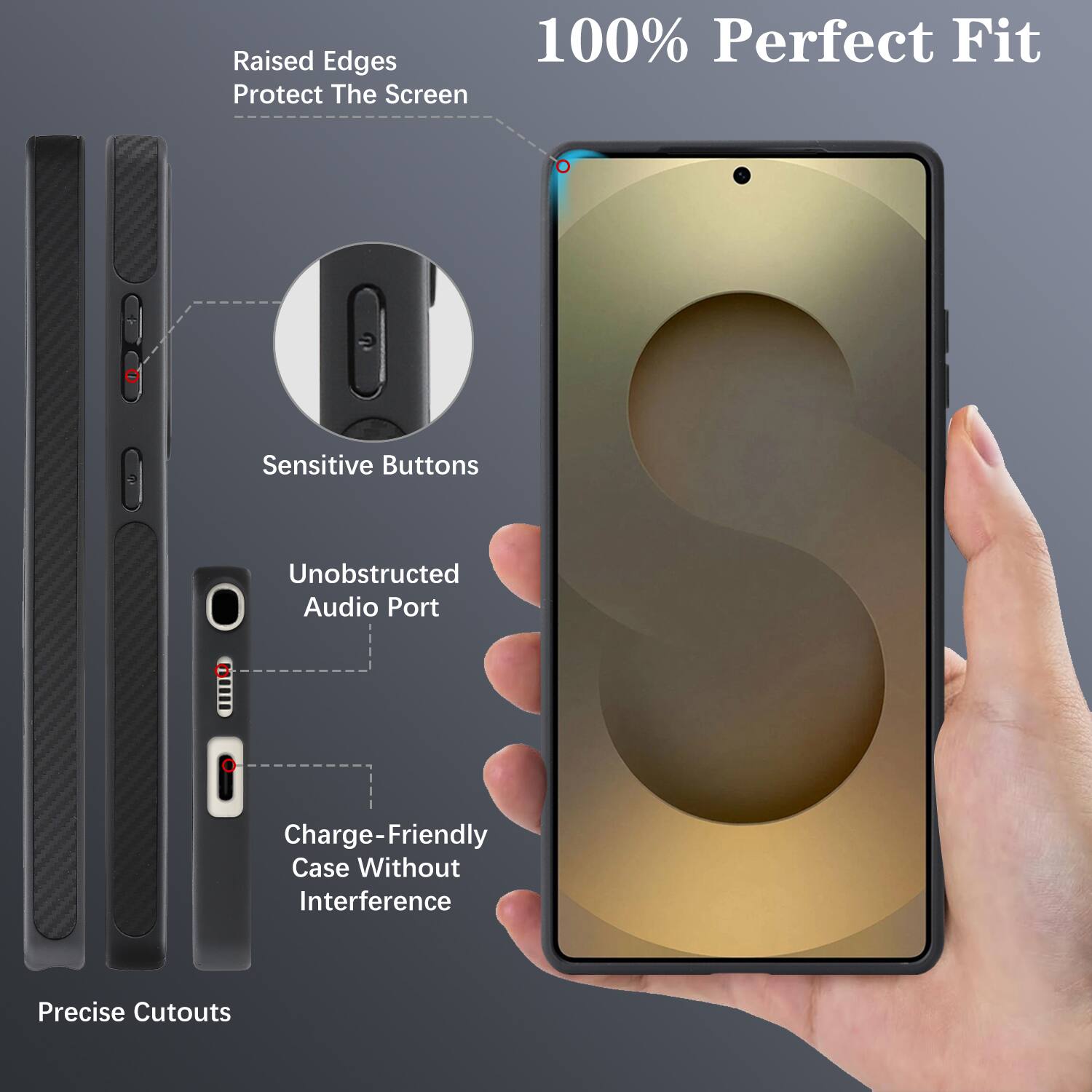 Raised Edges 100% Perfect Fit Protect The Screen Sensitive Buttons Unobstructed Audio Port Charge-Friendly Case Without Interference Precise Cutouts