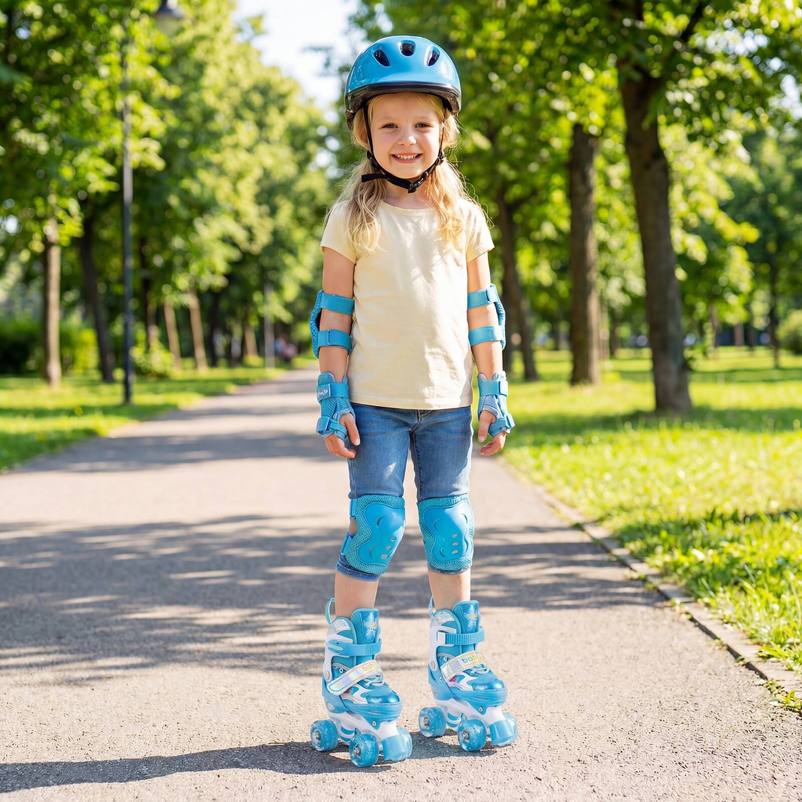 Alt View 1. Gymax - Gymax Kids Roller Skates 4 Sizes Adjustable Quad Skates w/Light-up Wheels for Sports Navy - Blue.