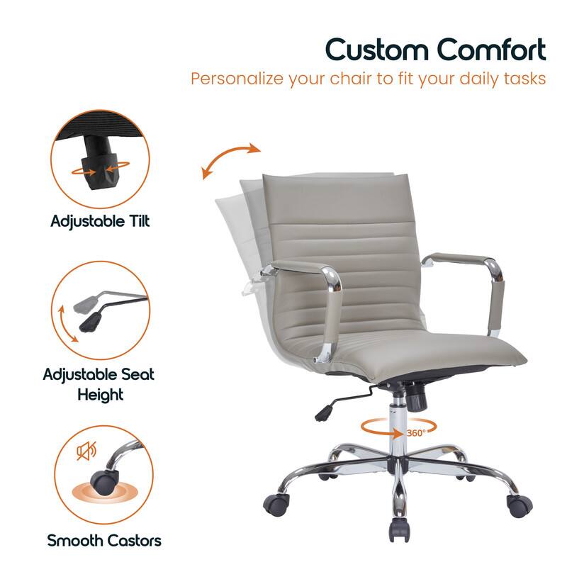 Custom Comfort
Personalize your chair to fit your daily tasks
Adjustable Tilt
Adjustable Seat Height
360
Smooth Castors