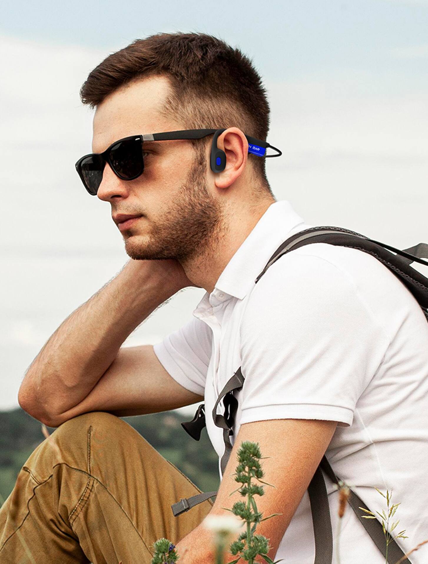 Left. OPN Sound - Mezzo+ Open-Ear Wireless Bone Conduction Advanced Headphones - Black/Blue.