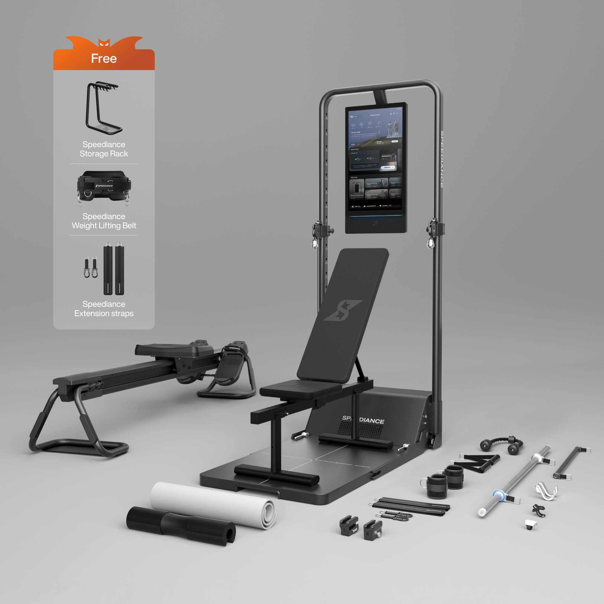 Free  
- Speediance Storage Rack  
- Speediance Weight Lifting Belt  
- Speediance Extension Straps  
SP, DIANCE