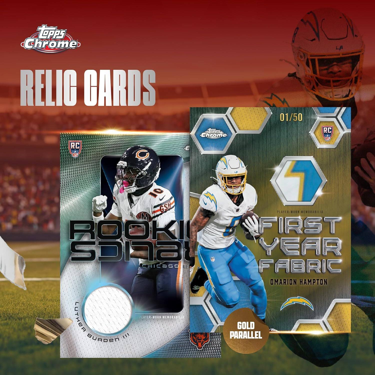 OPPS Chrome LA RELIC CARDS 01/50 LOARS RC Chrome a RC O 10 7 GSH PLATER-WORN MEMORABILIA ROOKIE FIRST YEAR FABRIC OMARION HAMPTON LUTHER BURDEN 111 PARALLEL
