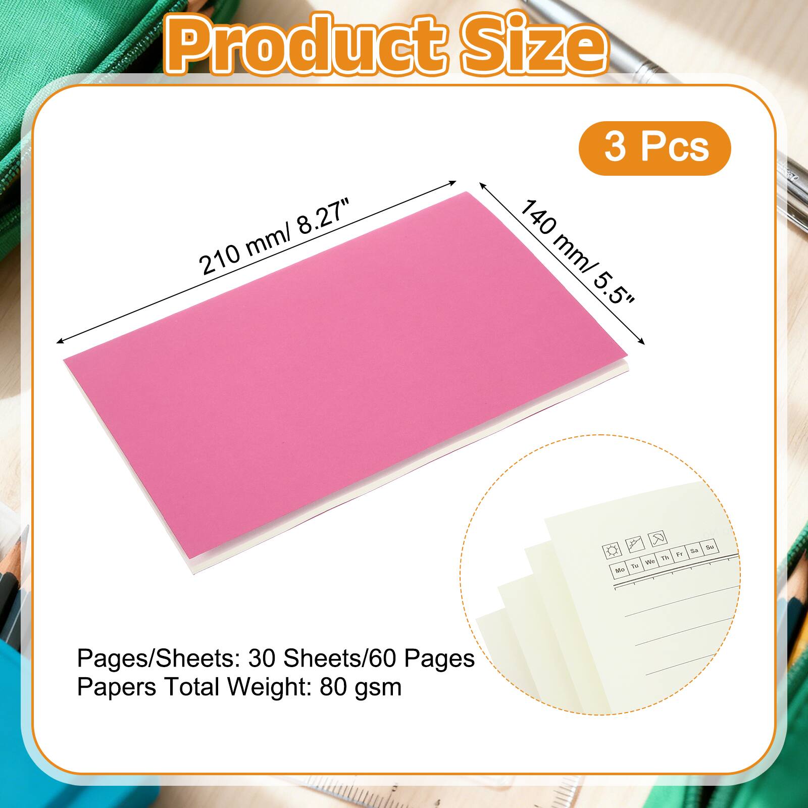 Unique Bargains 3pcs A5 Notebook, Pocket Kraft Memo Notepads Wide Ruled ...