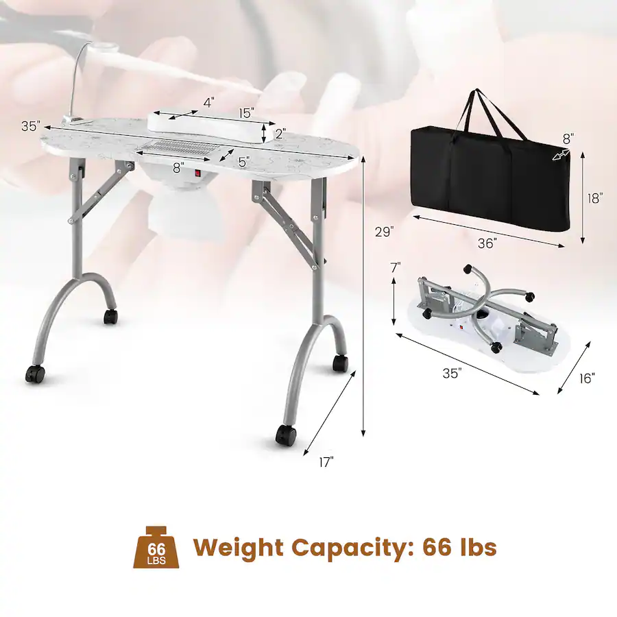 59358 Table Costway Folding & Portable Manicure Table with Dust Collector LED Lamp ...