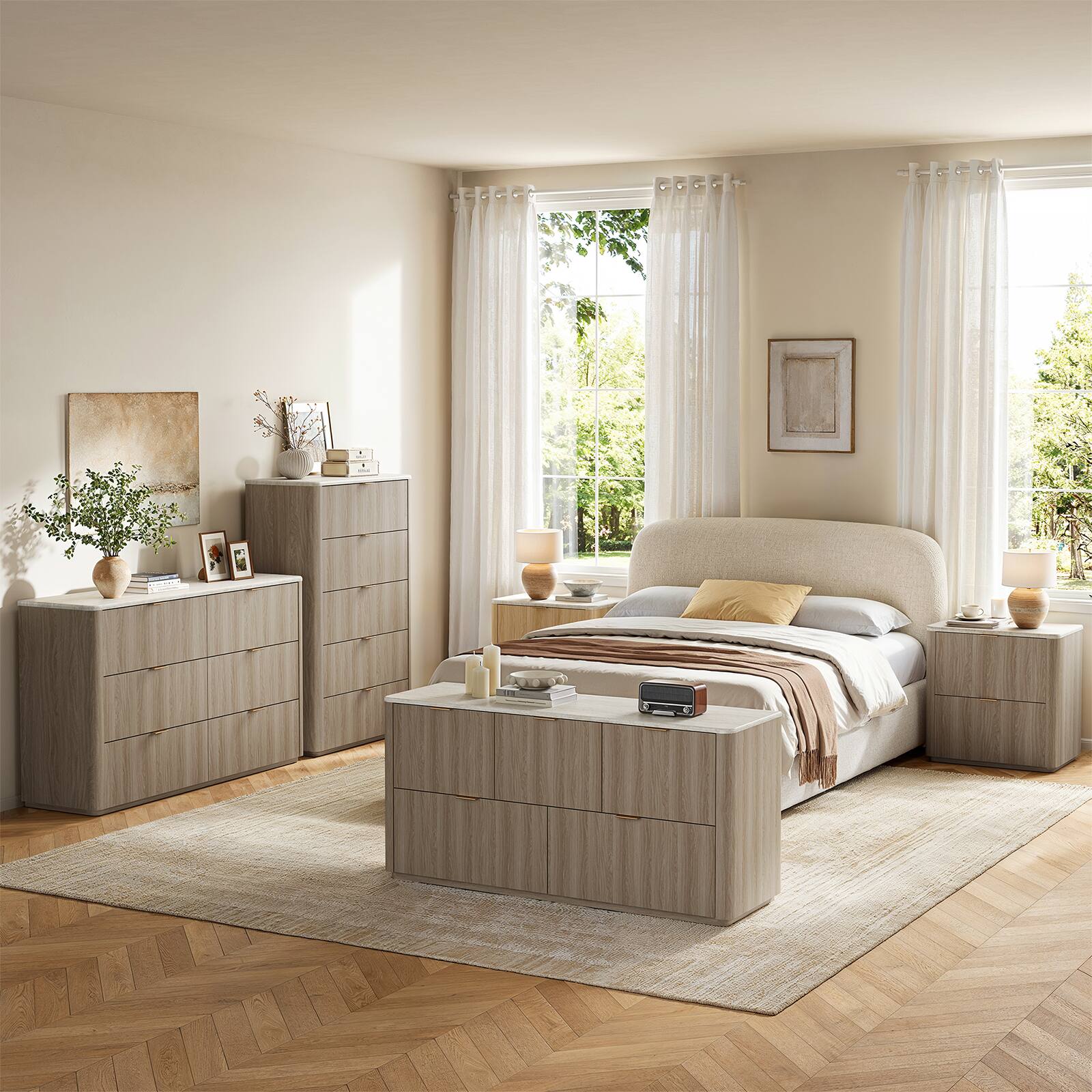 Alt View 5. ModernMate - 53.94" Modern 6 Drawers Dresser Faux Travertine Dresser Chest for Bedroom Living Room - Natural Grey.