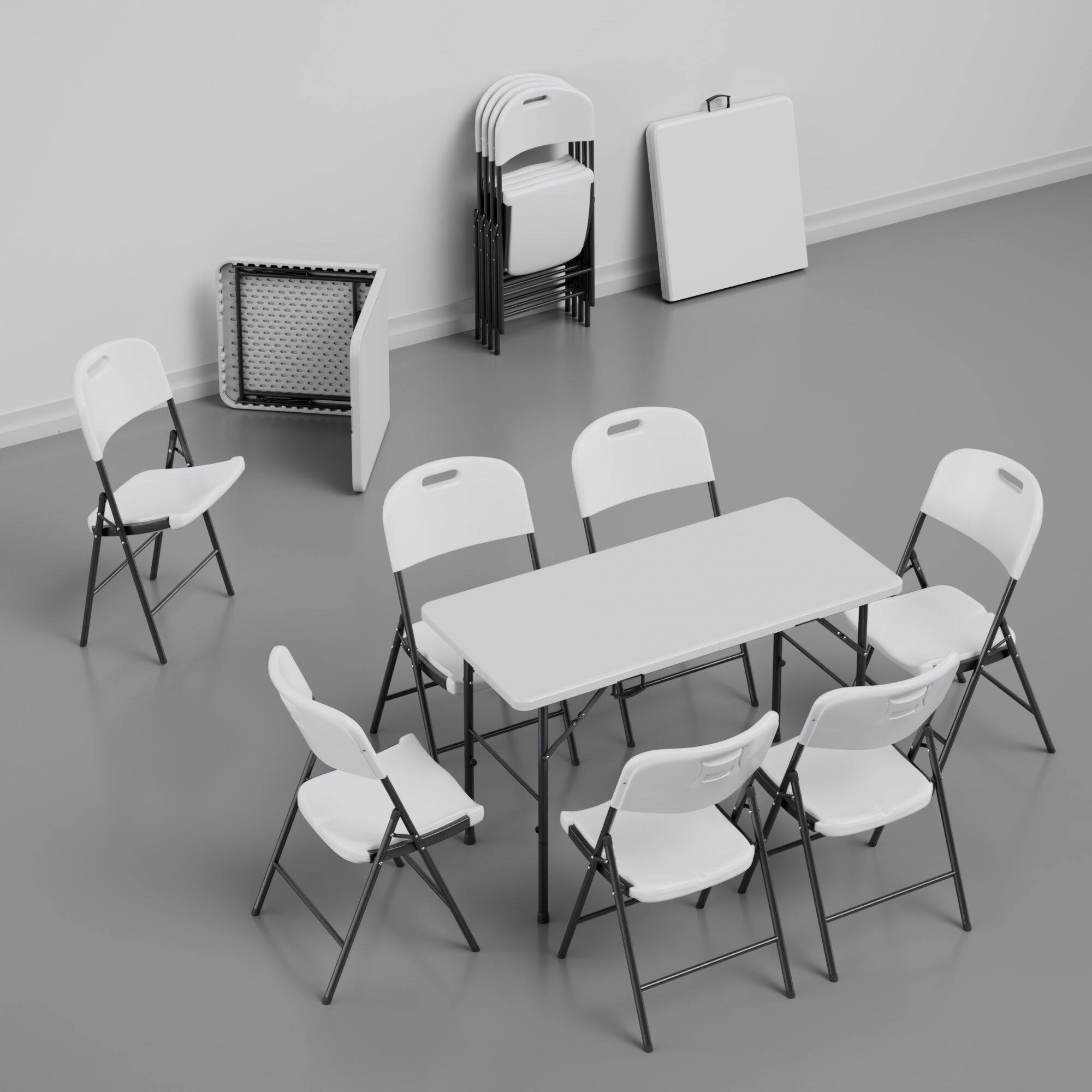 Alt View 2. Vecelo - Portable Folding Card Table and Chairs Set for 4 – HDPE Space Saving Folding Table for Indoor Outdoor Events - White.