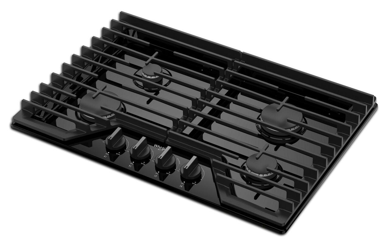 Left. Whirlpool - 30" Built-In Gas Cooktop with EZ-2-Lift Hinged Cast-Iron Grates - Black.