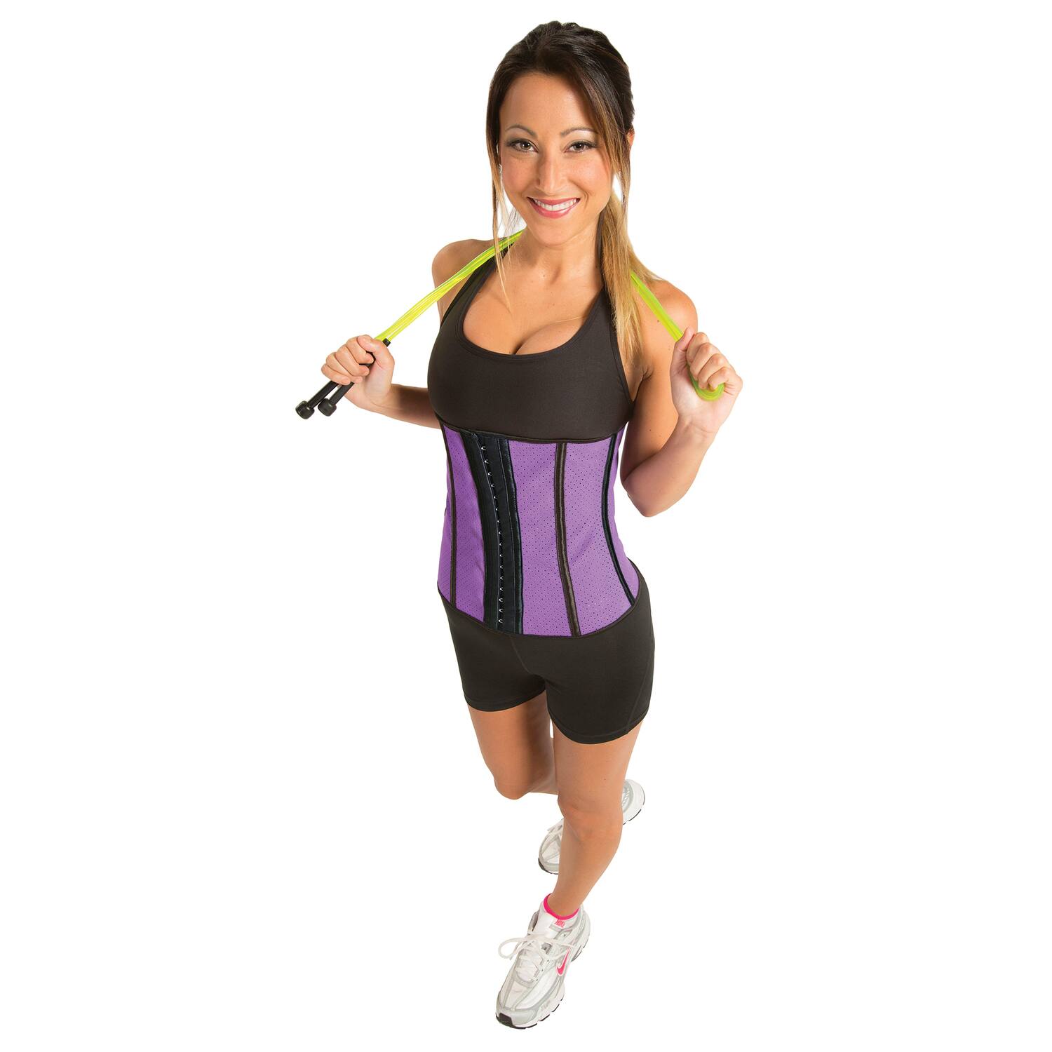 Left. GoFit - Corset Waist Trainer Medium - Purple.