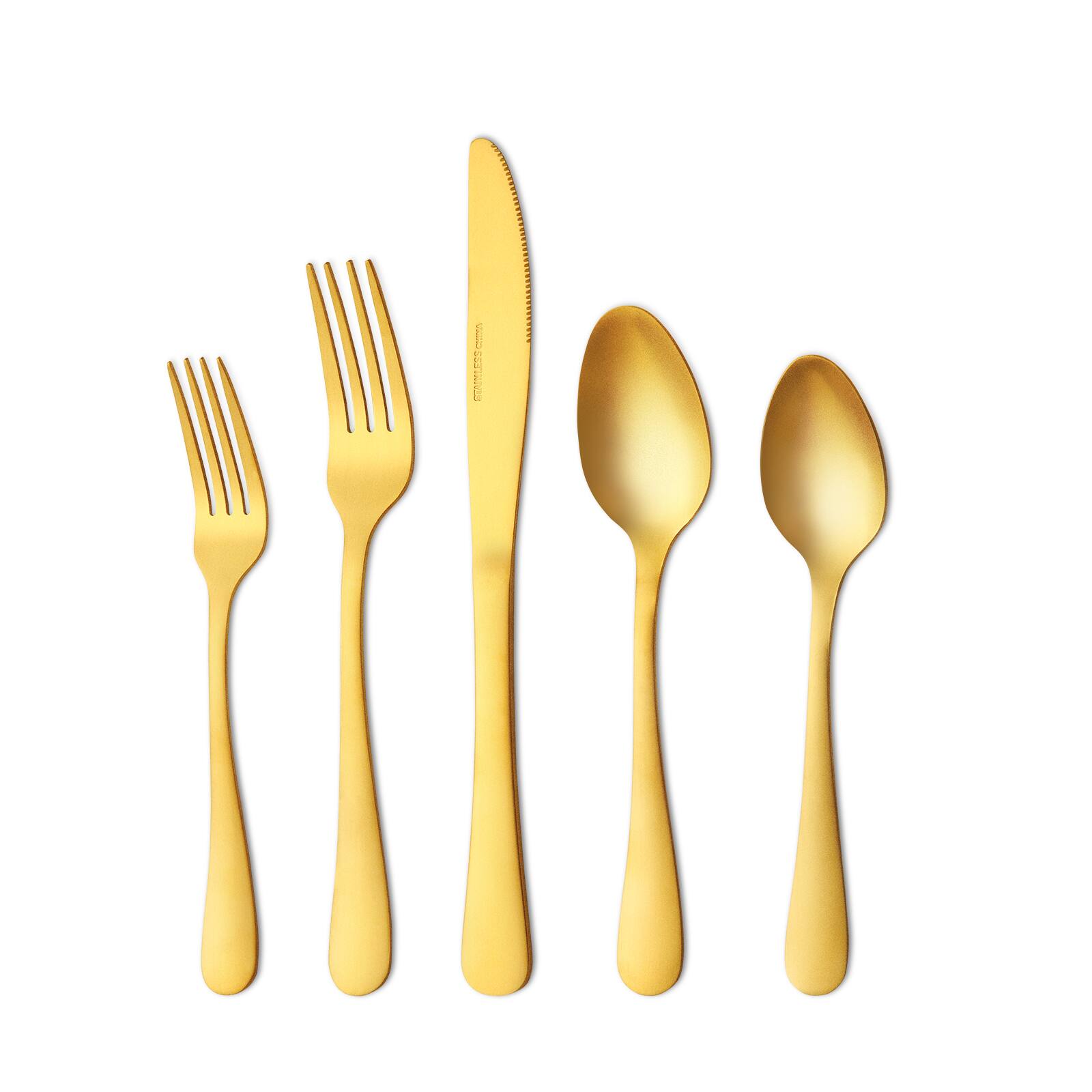 Front. Hansmart - Lorena Golden 20-piece Tableware Set for 4 Including Knife Fork and Spoon Suitable for Family Gatherings and Restaurants - Gold.