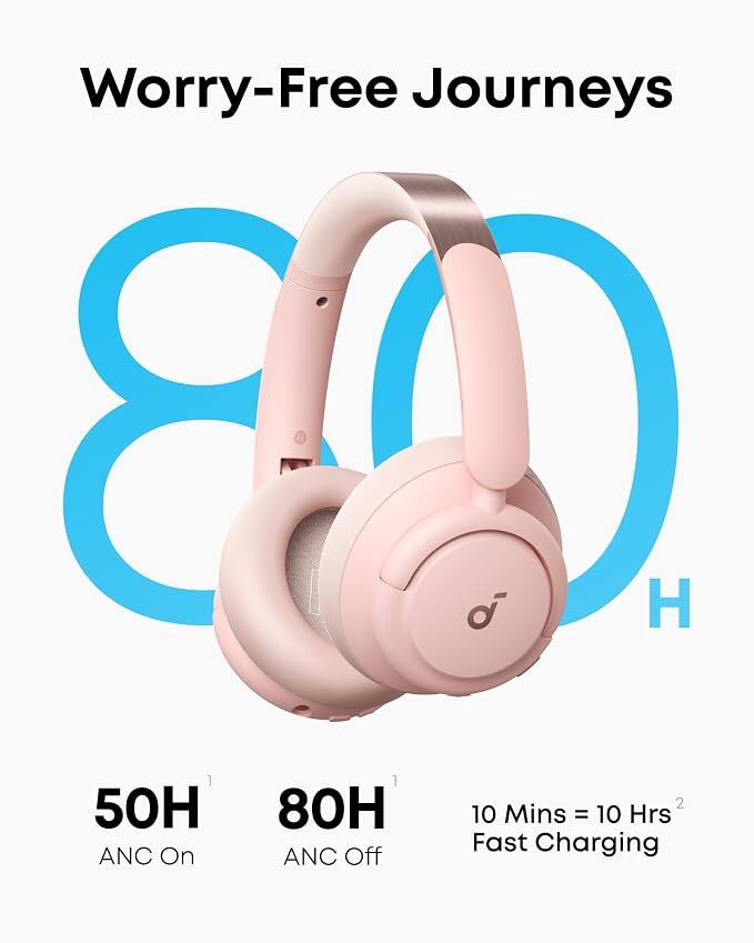 Worry-Free Journeys

80H

50H ANC On
80H ANC Off

10 Mins = 10 Hrs Fast Charging