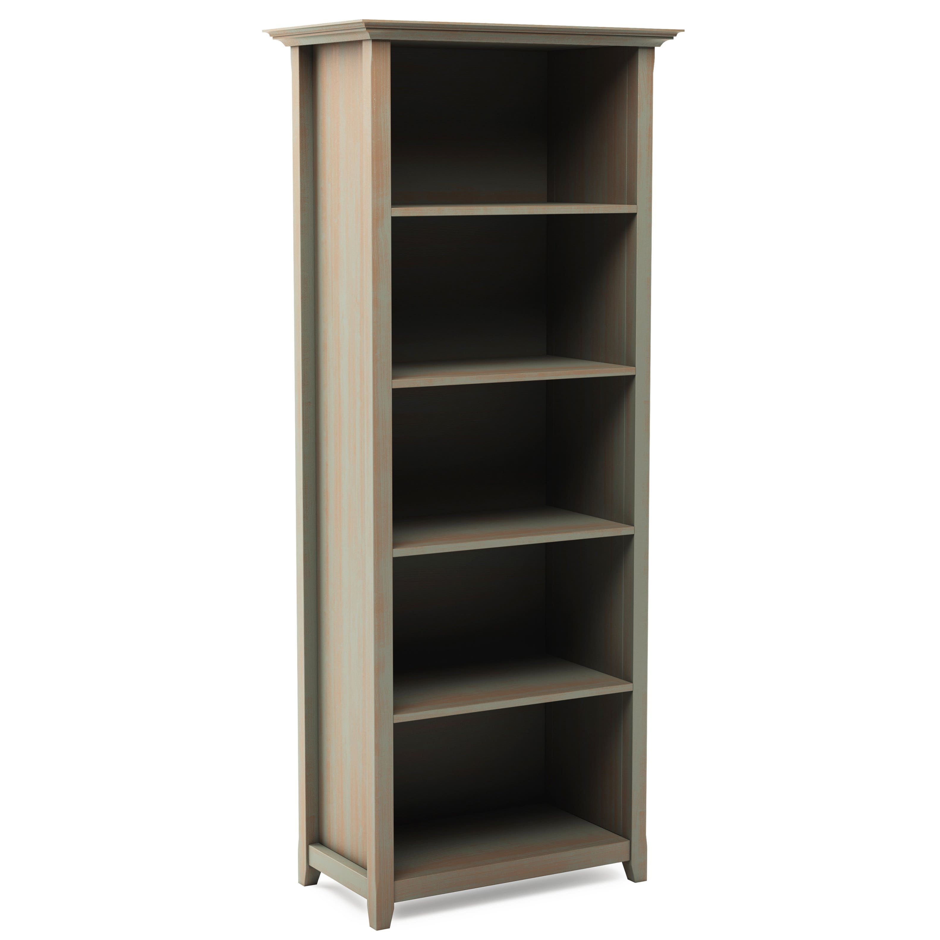 Front. Simpli Home - Amherst 5 Shelf Bookcase - Distressed Grey.