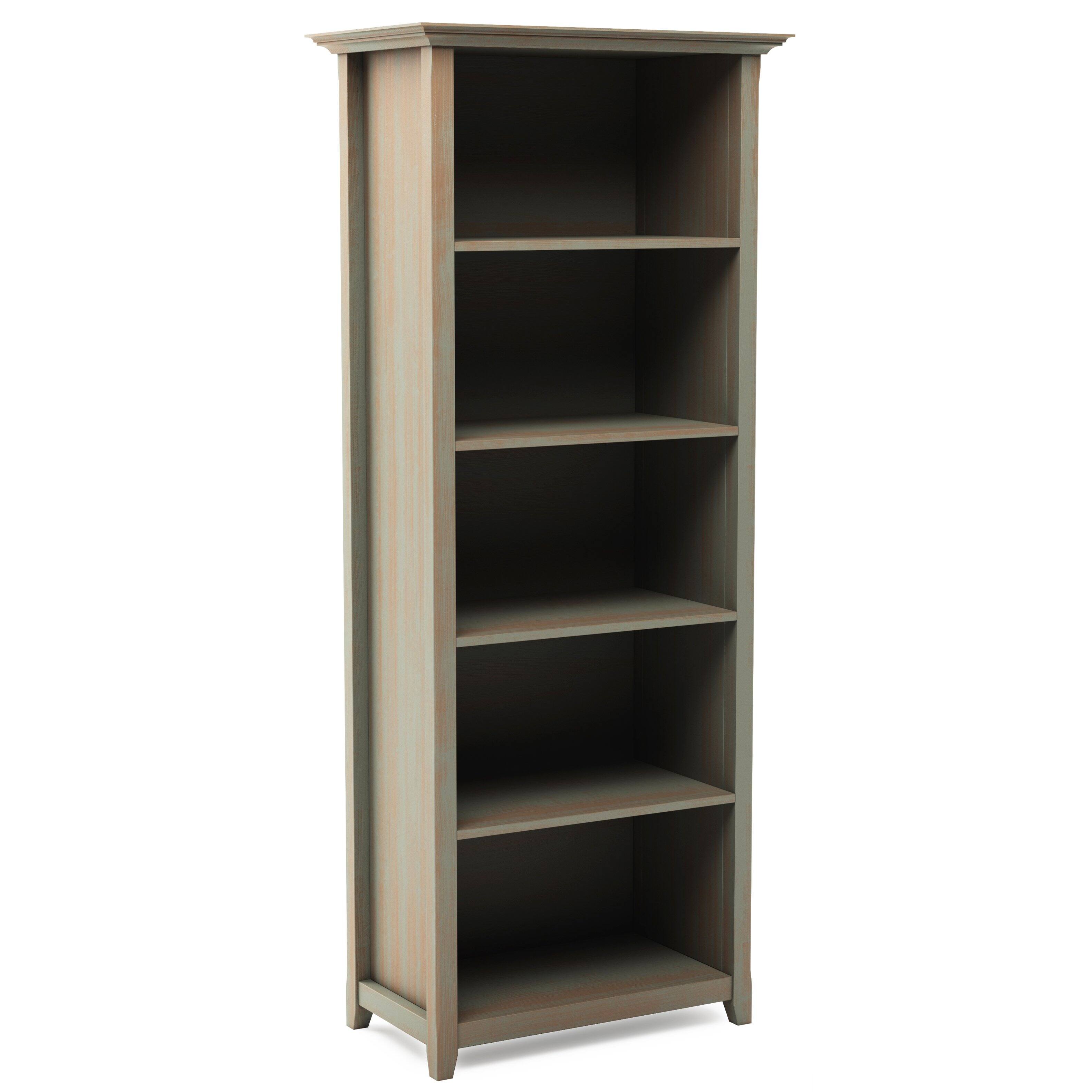 Front. Simpli Home - Amherst 5 Shelf Bookcase - Distressed Grey.