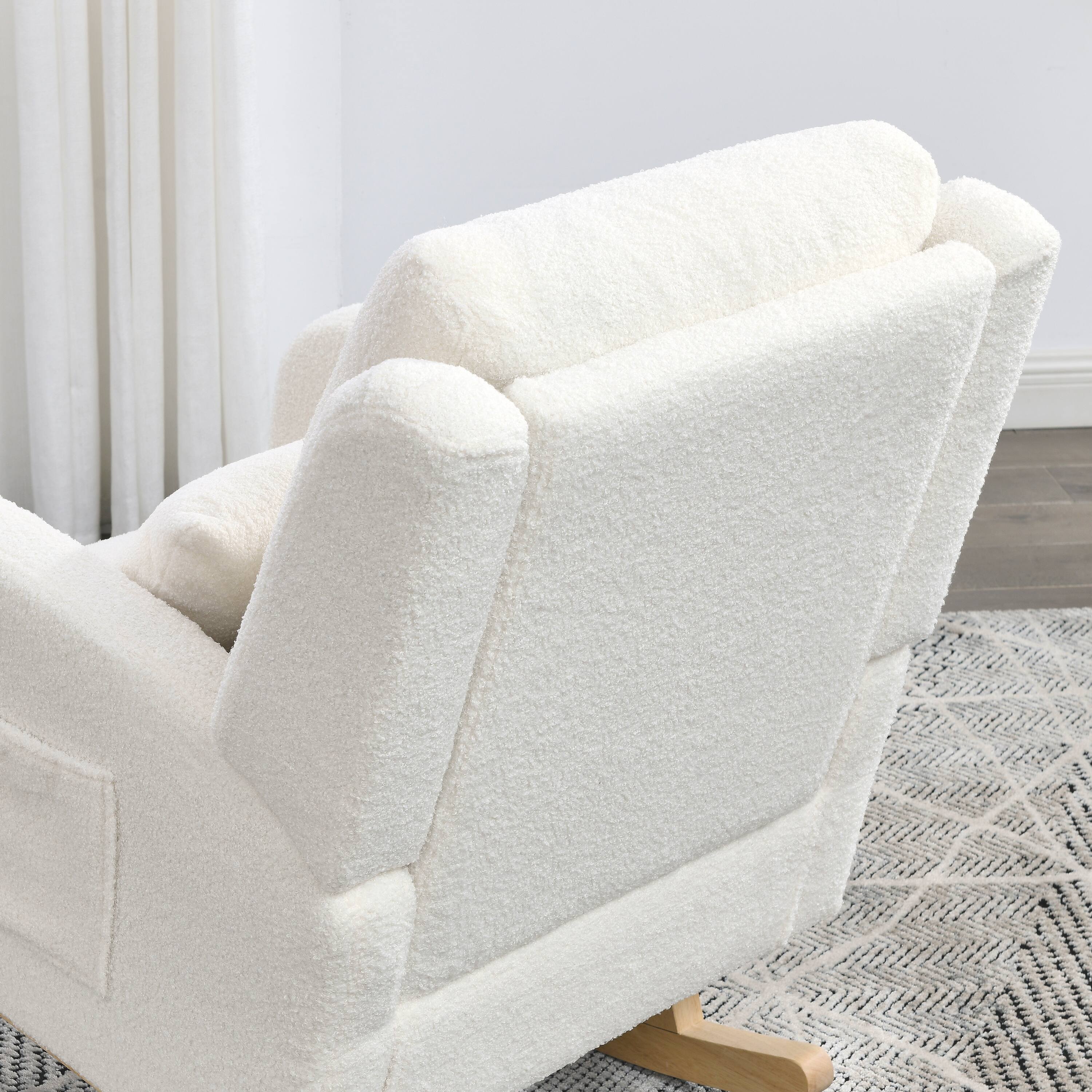 Angle. GOODSILO - Modern Accent High Back Living Room Casual Armchair Rocker with Lumbar Pillow & Side Pockets - Ivory.
