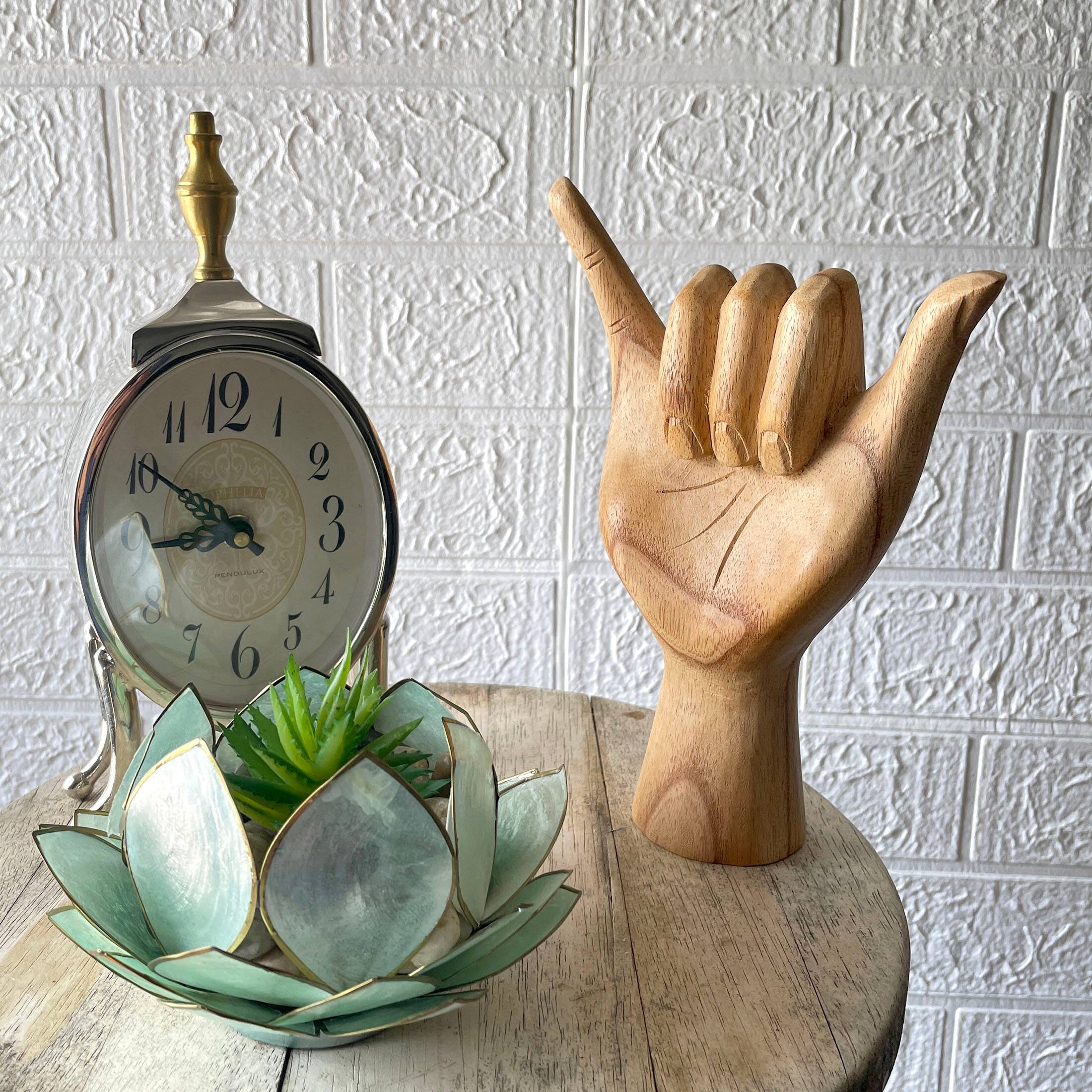 Alt View 3. Zeckos - Hang Loose Hand Sign Wooden Sculpture – 8" Eco-Friendly Albesia Wood Art – Perfect for Home Decor and Surf Lovers - Brown.