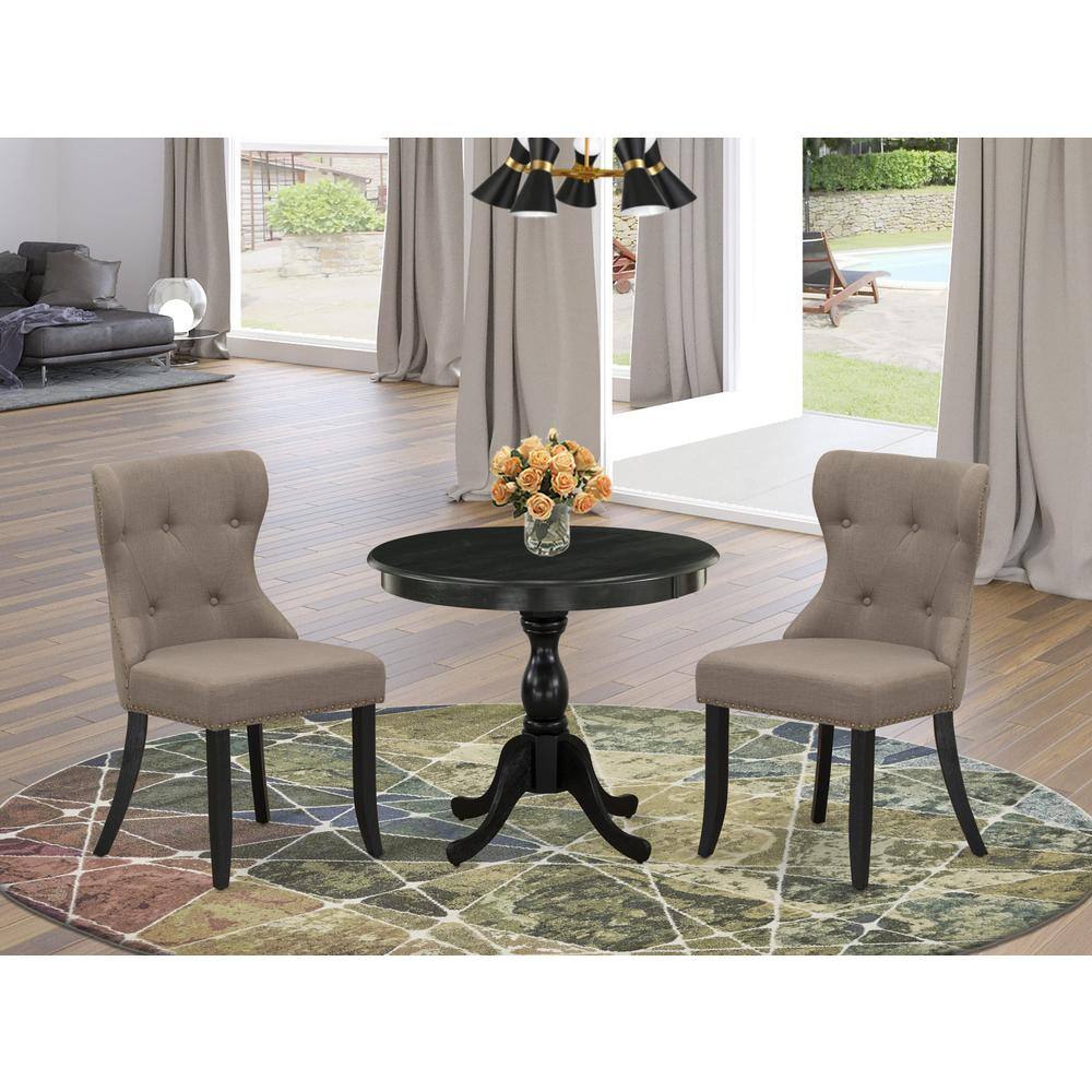 Angle. East West Furniture - East West Furniture 3 Piece Dining Table Set Contains 1 Dining Room Table and 2 Coffee Linen Fabric Dining Chairs - Multi-Color.