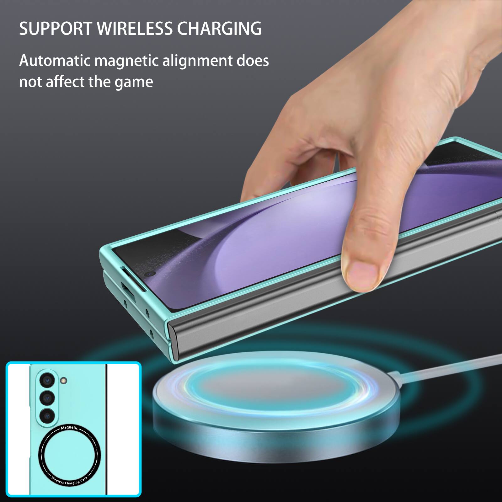 SUPPORT WIRELESS CHARGING  
Automatic magnetic alignment does not affect the game  

Magnetic | mustem Case Charging