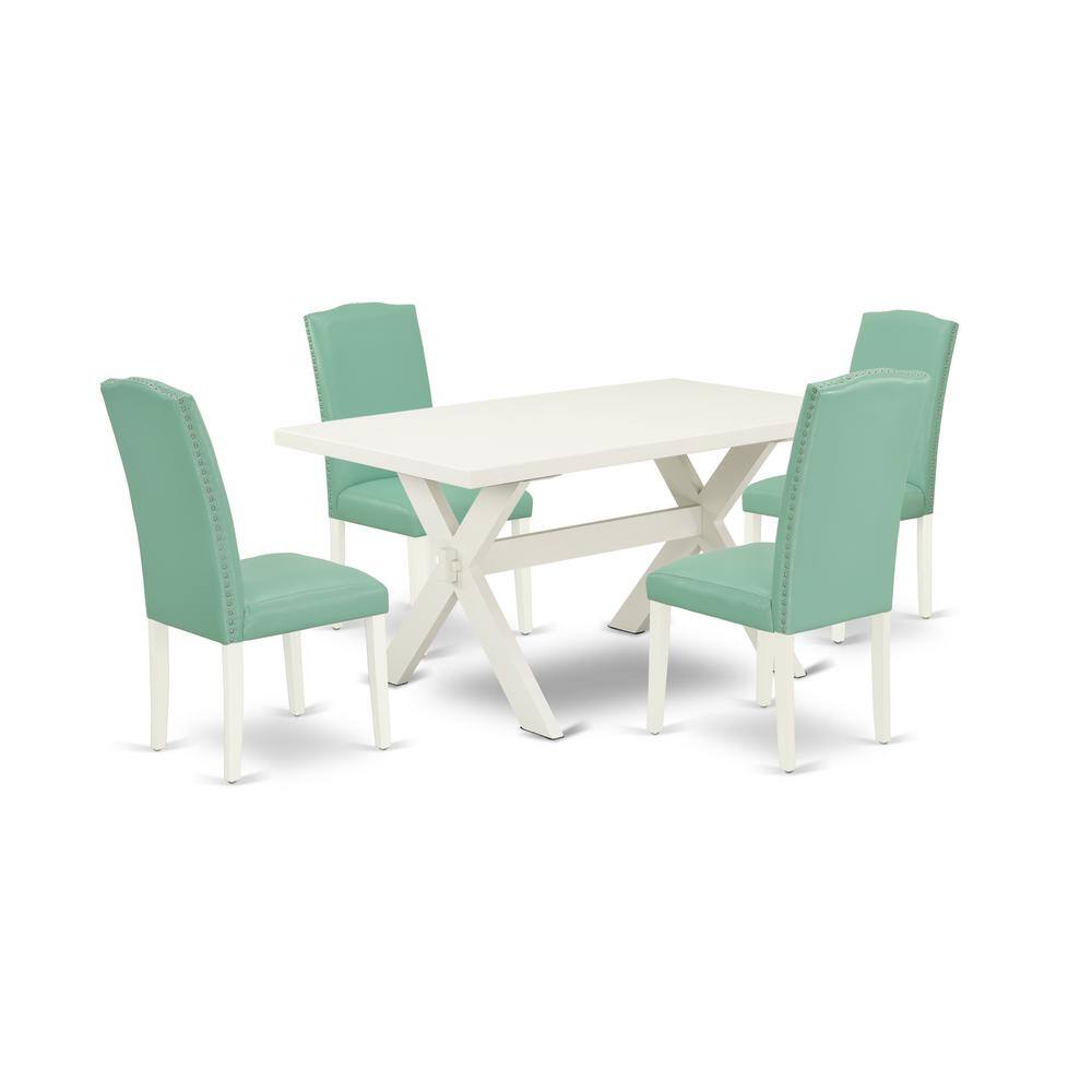 Left. East West Furniture - East West Furniture 5-Piece Kitchen Dinette Set Included 4 Parson Dining chairs Upholstered Nails Head Seat and Stylish - Multi-Color.