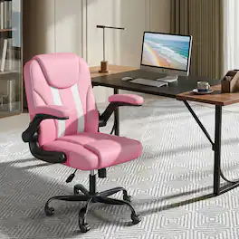 Pinmoco - Ergonomic PU Leather Office Chair, High Back Executive Computer Desk Chair - Pink