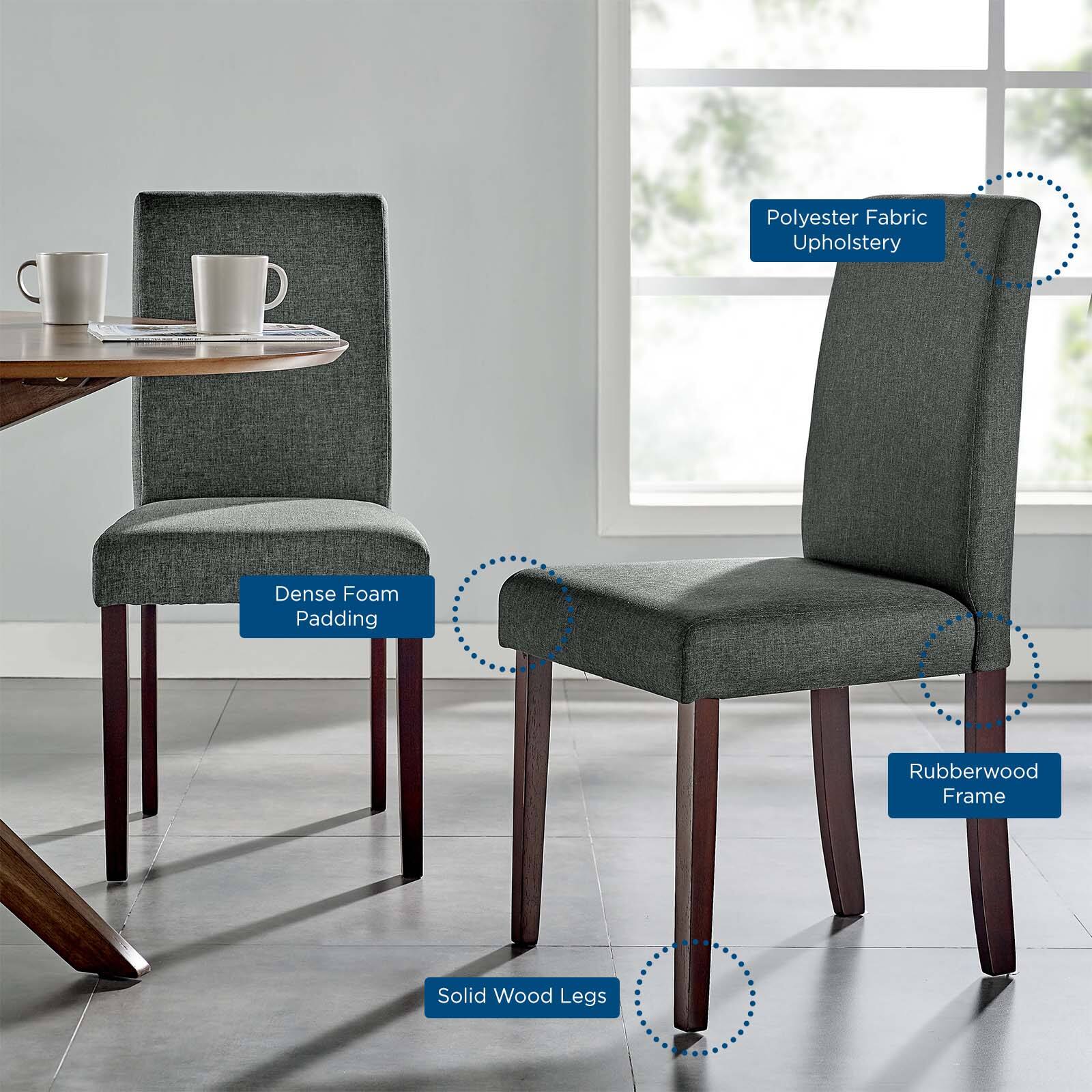 - Polyester Fabric Upholstery
- Dense Foam Padding
- Rubberwood Frame
- Solid Wood Legs