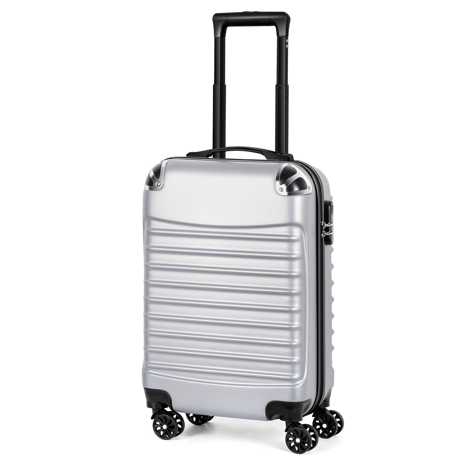 Front. Oumilen - 20 Inch Carry On Luggage – Lightweight ABS Suitcase, 4 Silent Spinner Wheels with Lock, Silver - Silver.