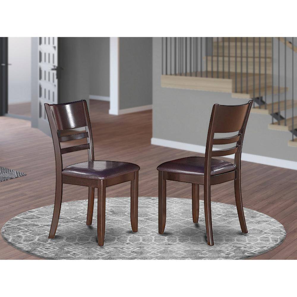 Left. East West Furniture - Lynfield Dining Chair with Faux Leather Upholstered Seat in Cappuccino Finish - Cappuccino.