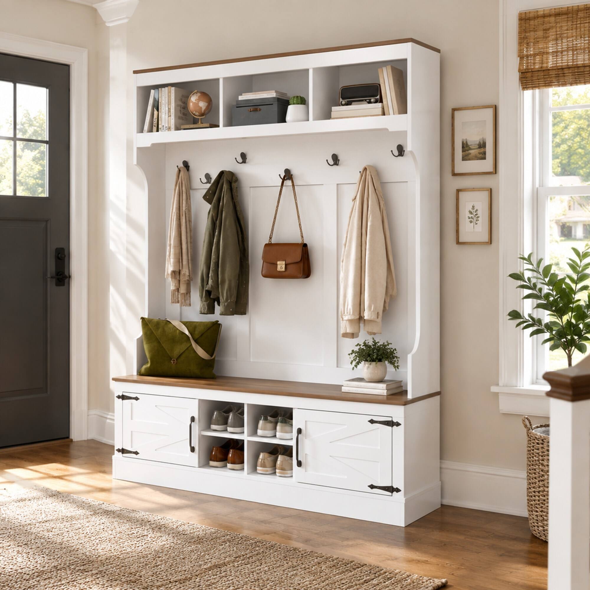 RYHNUYNE VIBE HAUS 71 in Farmhouse Hall Tree, Entryway Bench, 7 Hooks ...