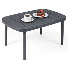 Gymax - Outdoor Coffee Table Rectangular Patio Storage Table w/ Aluminum Alloy Rods - Gray