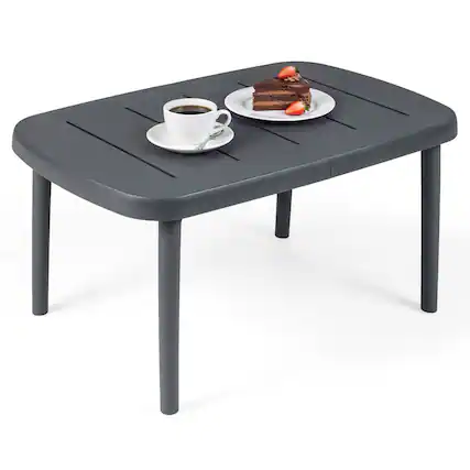 Front. Gymax - Gymax Outdoor Coffee Table Rectangular Patio Storage Table w/ Aluminum Alloy Rods - Gray.