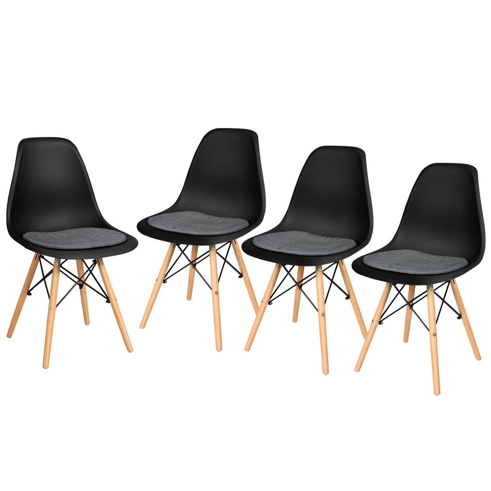 Alt View 4. Gymax - Gymax 4PCS Dining Chair Mid Century Modern DSW Chair Furniture W/ Linen Cushion Black - Black.