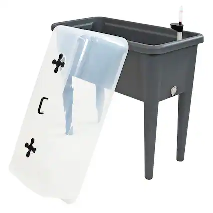 Front. Sunnydaze - Self-Watering Raised Garden Bed with Cloche Cover - Gray.