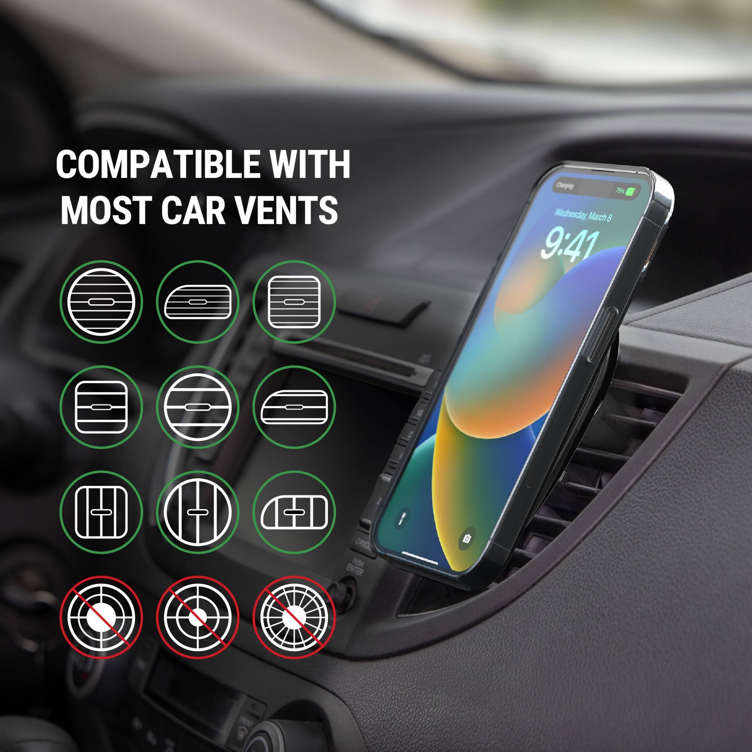 COMPATIBLE WITH MOST CAR VENTS

Des 3% Mechesday March 8 9:41 CANOL POR ENTER B BR G