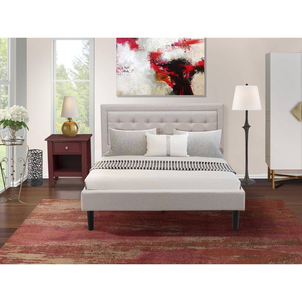 Alt View 4. East West Furniture - FN08Q-1GA13 2-Piece Fannin Bedroom Furniture Set with 1 Queen Bed and a Modern End Table - Mist Beige Linen Fabric - Mist Beige.