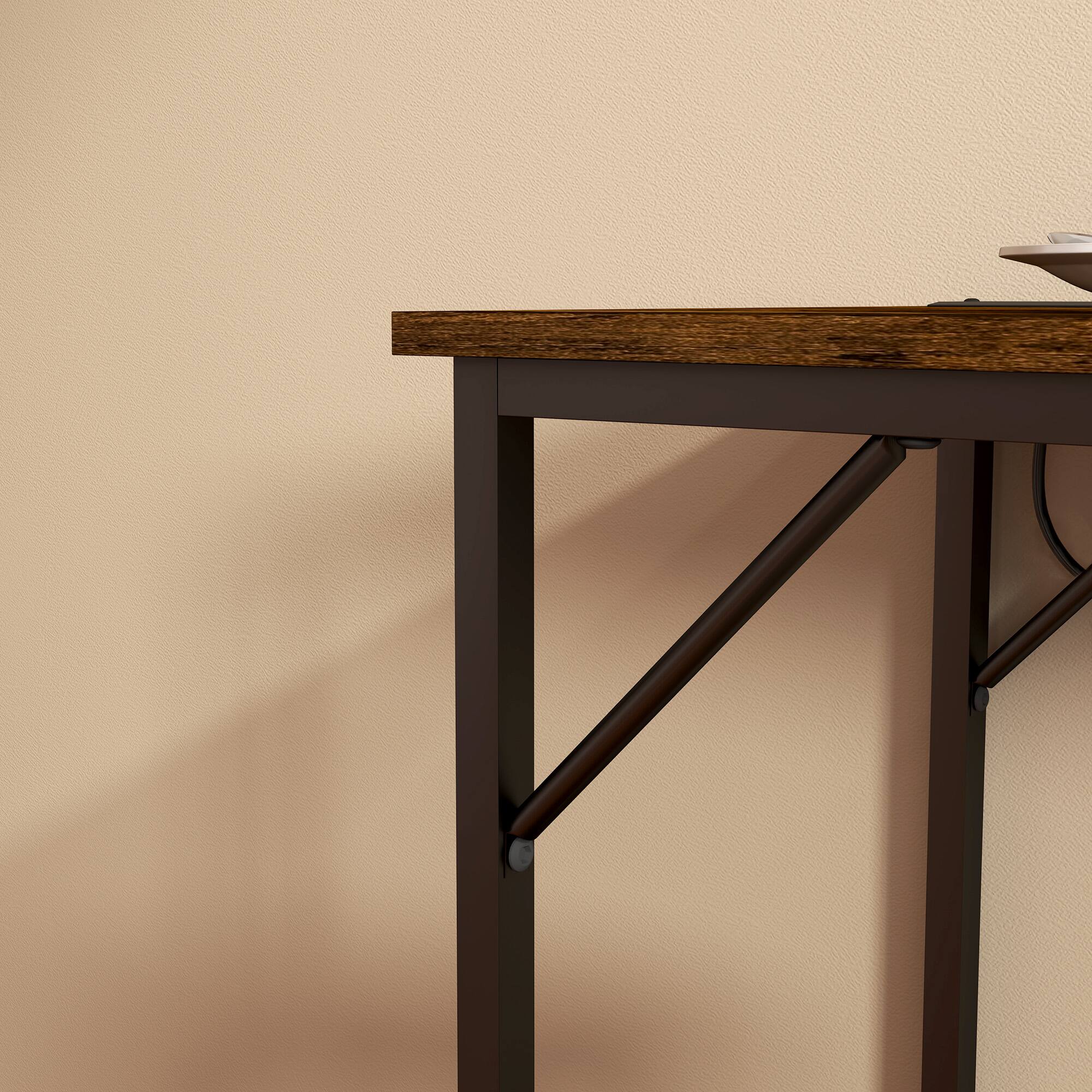 Alt View 8. Homcom - 70" Long Counter Height Table  with Charging Station, Industrial Style Rectangular Bar Table with Steel Frame - Rustic Brown.