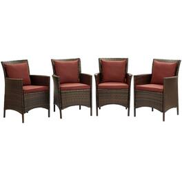 Conduit Outdoor Wicker Rattan Dining Armchair Set of 4 by Modway - Brown Currant