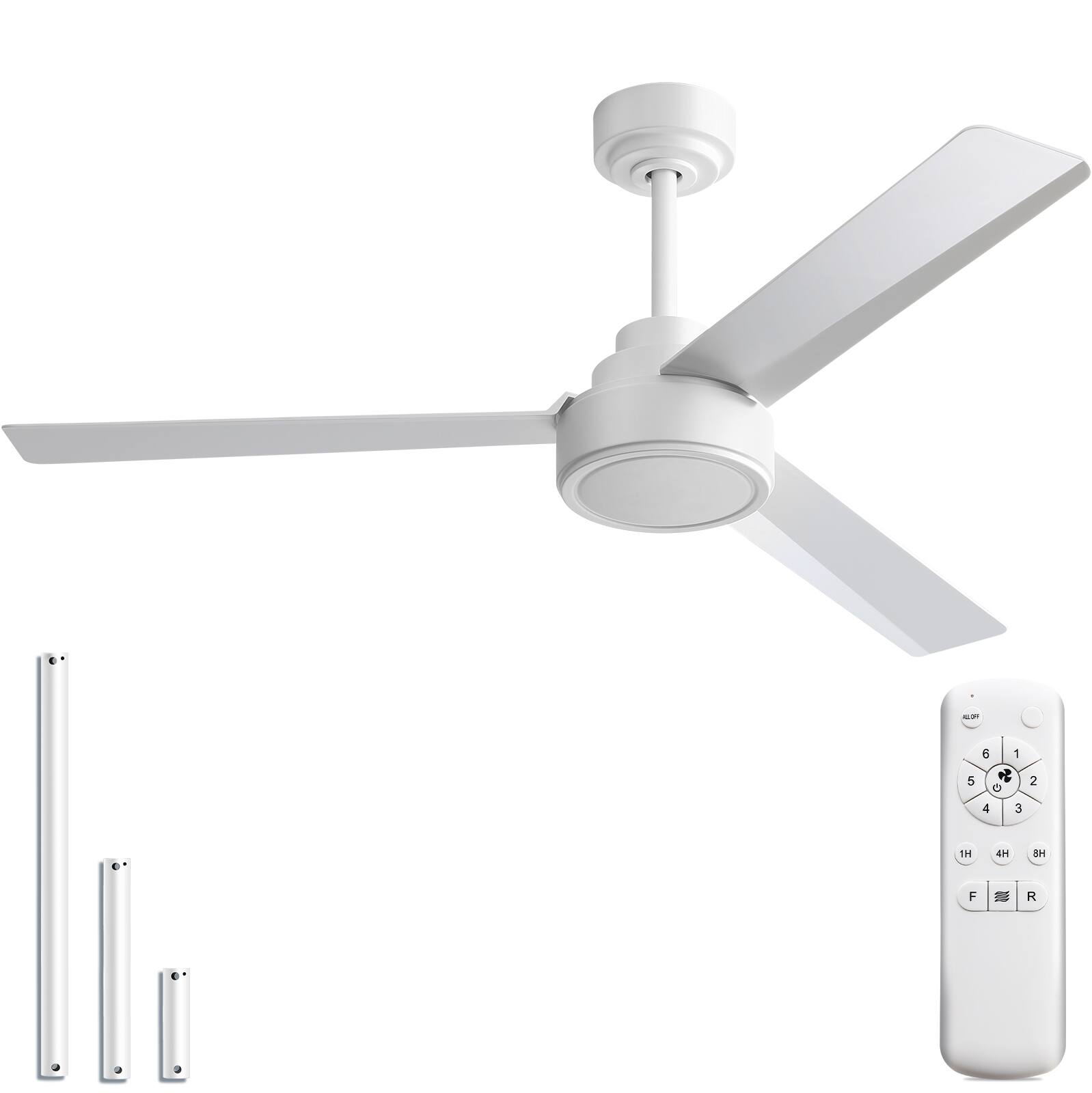 Sofucor - Modern Ceiling Fans without Lights 52 Inch Ceiling Fan with Remote for Patios Bedroom DC Motor Reversible 3 Blades Timer - White