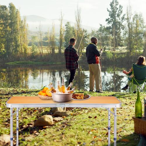 Alt View 8. Winado - 4FT Portable Folding Table with Carrying Handle, Adjustable Height Lightweight for Indoor Outdoor Picnic Camping Party - Wooden.