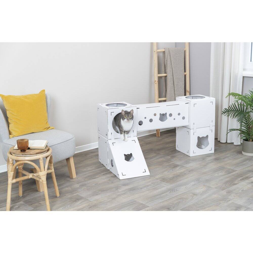 Angle. TRIXIE - Finca Felice Indoor Modular Cardboard Cat Condo, Cat Play Tower - White.