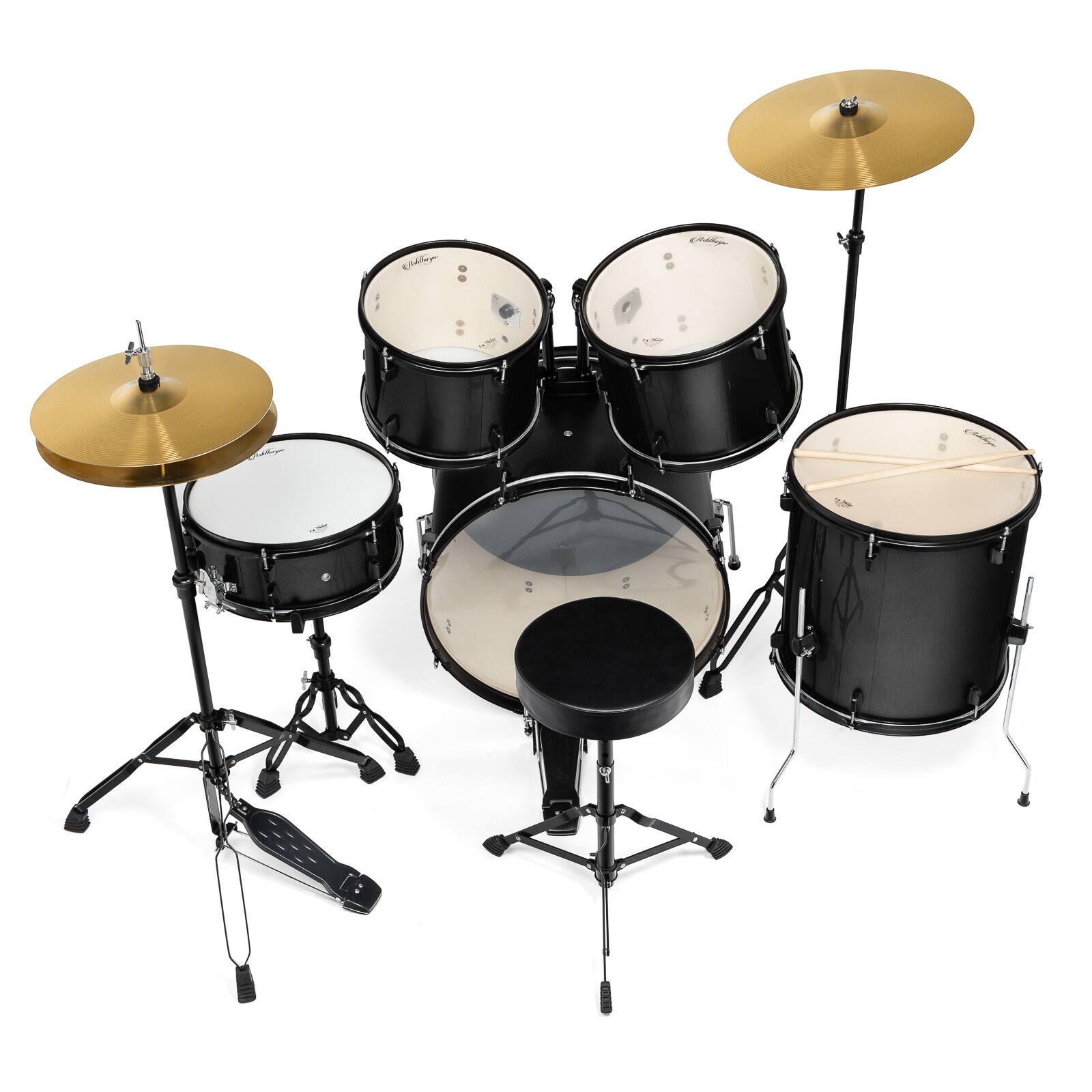 Alt View 2. Ashthorpe - Adult Drum Set with Remo Heads (Set of 5) - Black.