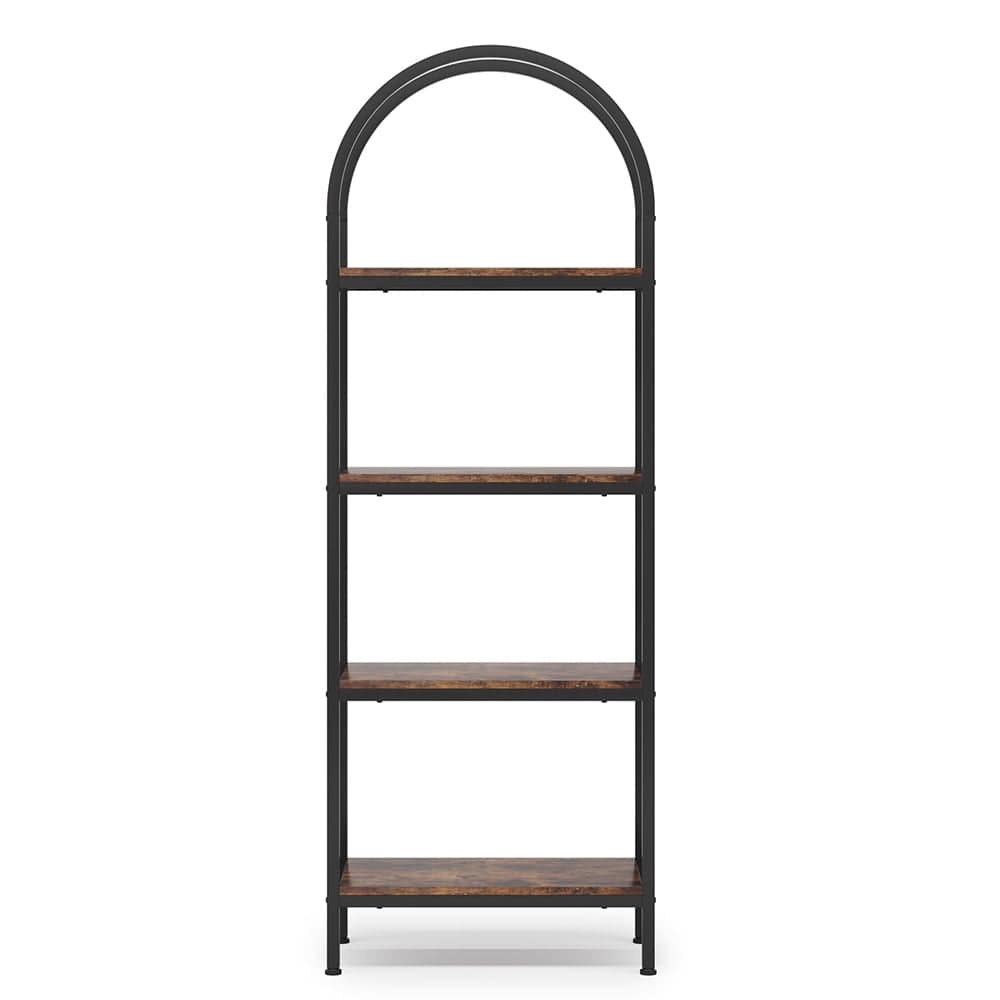 Kadyn - Book Storage Display Book Shelf,4-Tier / 5-Tier Bookshelf, Arched Bookcase Display Rack with Storage Shelves - Rustic Brown