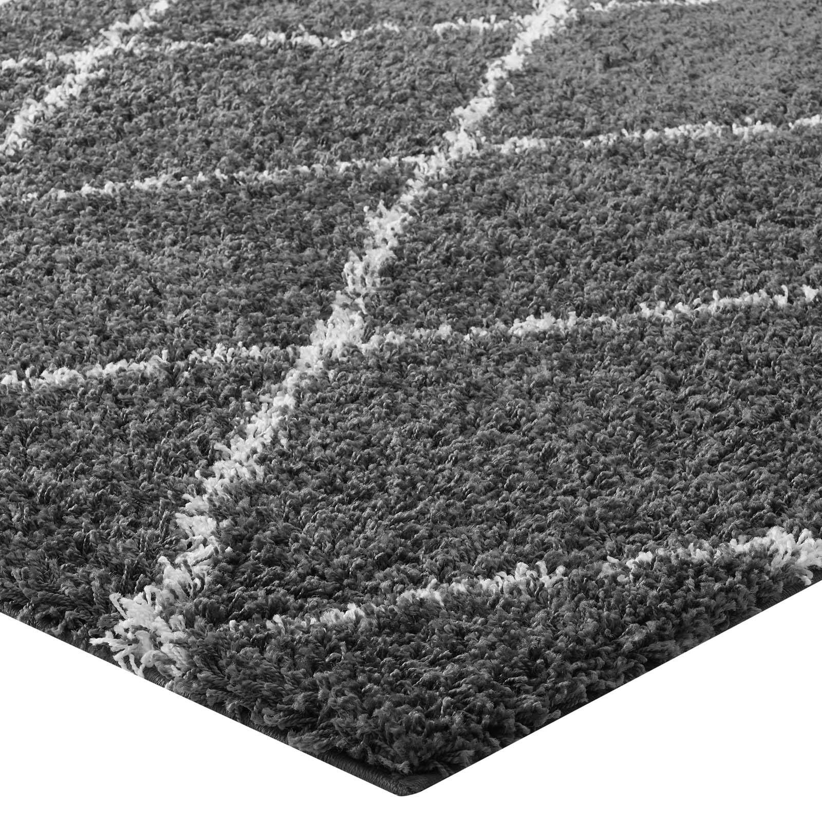 Alt View 2. Modway - Toryn Diamond Lattice Shag Area Rug - Dark Gray and Ivory.