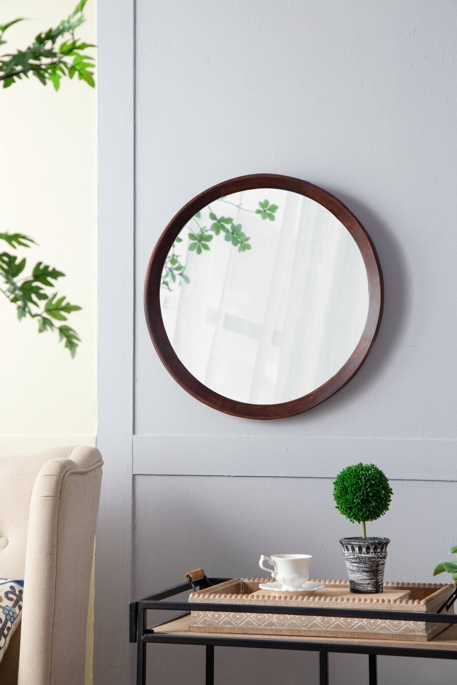 Alt View 6. BreeBe - 20x1.5 Transitional Mango Wood Wall Mirror Solid Wood Frame for Bathroom Entryway Console or Leaning Wall Decor - Dark Brown.