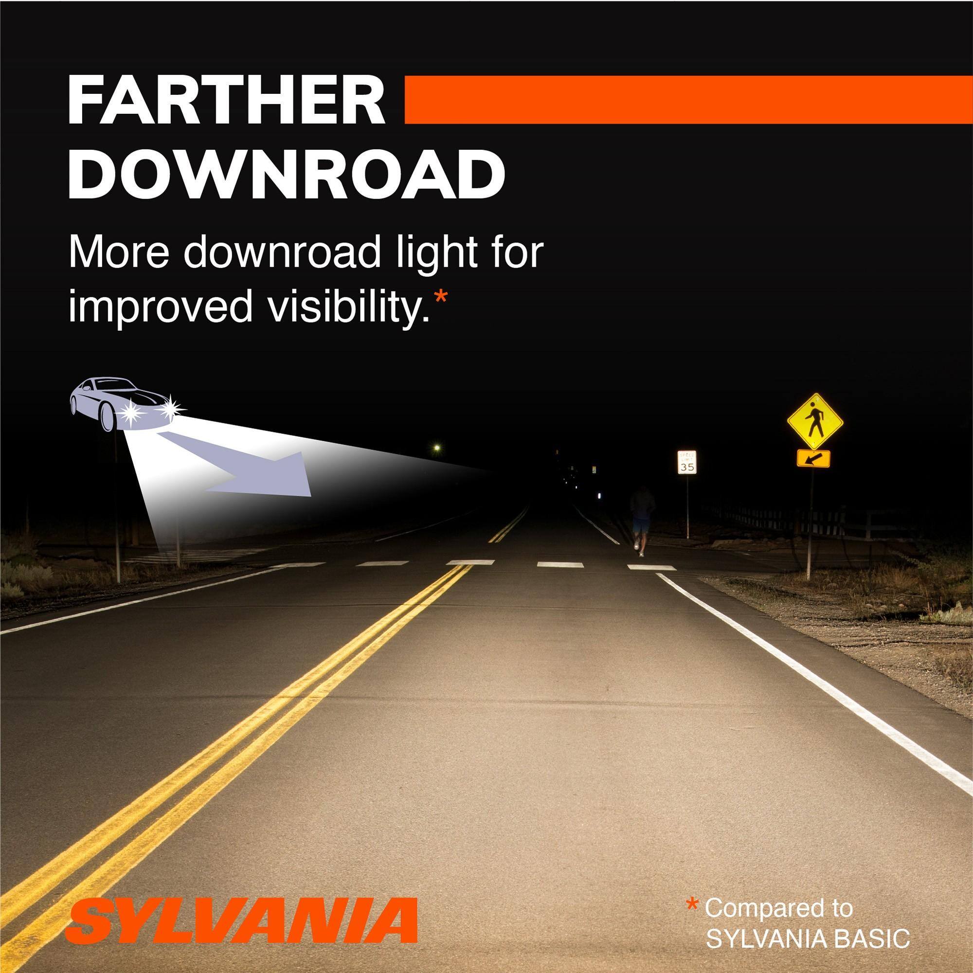 FARTHER DOWNROAD  
More downroad light for improved visibility.*  
35  
SYLVANIA  
*Compared to SYLVANIA BASIC