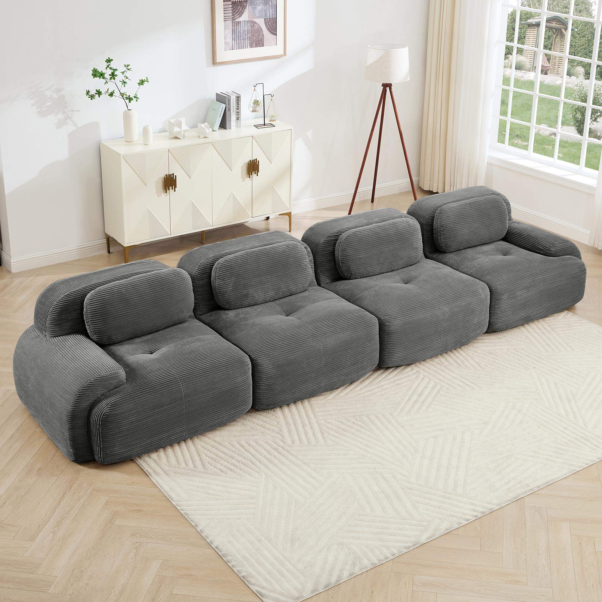 Left. Roomtec - 4seat sofa soft corduroy fabric 32D highresilience sponge petfriendly ergonomic design full compression vacuum - Grey.