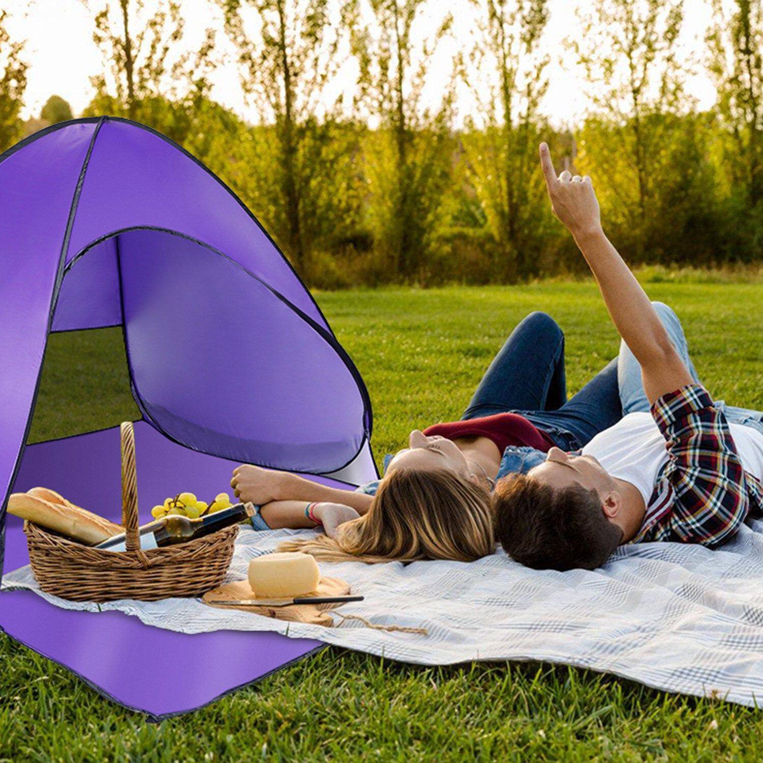 Alt View 1. Loheer - Loheer Pop Up Beach Tent Sun Shade Shelter Anti-UV Automatic Waterproof Canopy 2-3 Person Purple - Purple.