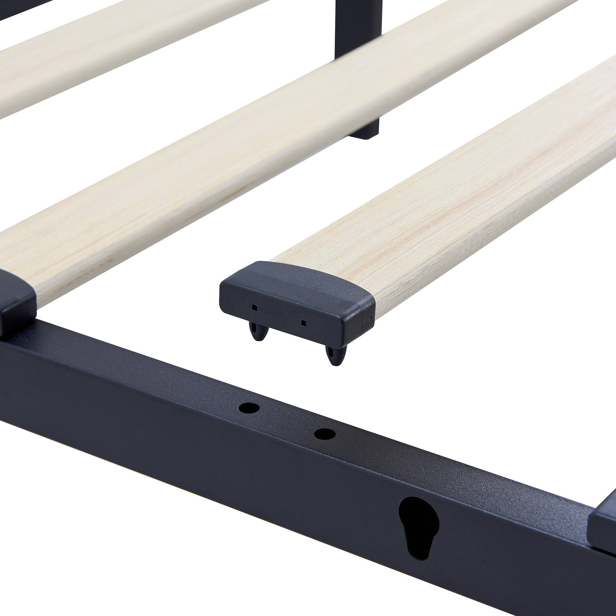 Alt View 2. Vecelo - Velvet Upholstered Queen Bed Frame with 4 Storage Drawers, Adjustable Headboard, Rivet Trim, No Box Spring Needed - Black.