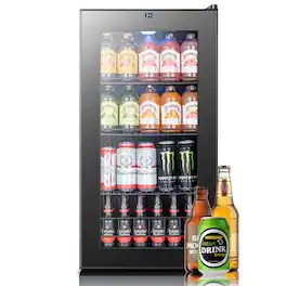 Yeego - 105-Can Mini Beverage Refrigerator, Freestanding Glass Door Cooler for Home Office - Black