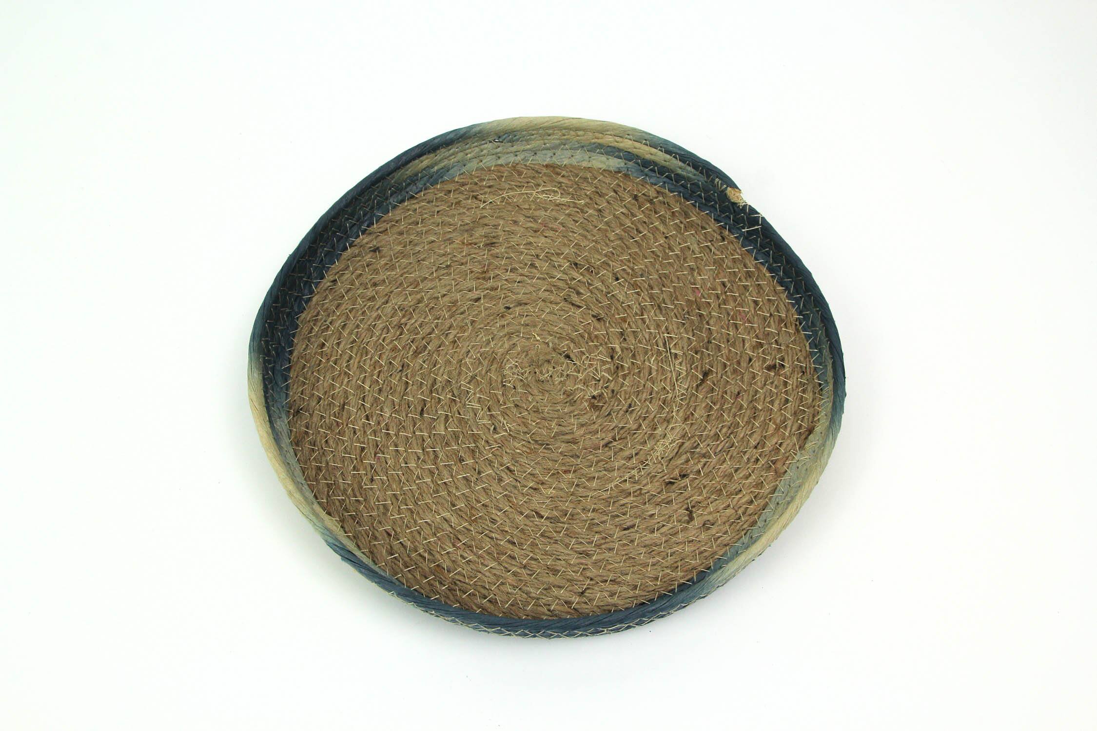 Alt View 2. Transpac - Blue Shibori Dyed Rope Serving Tray Decorative Woven Coffee Table Basket Decor - Multicolored.